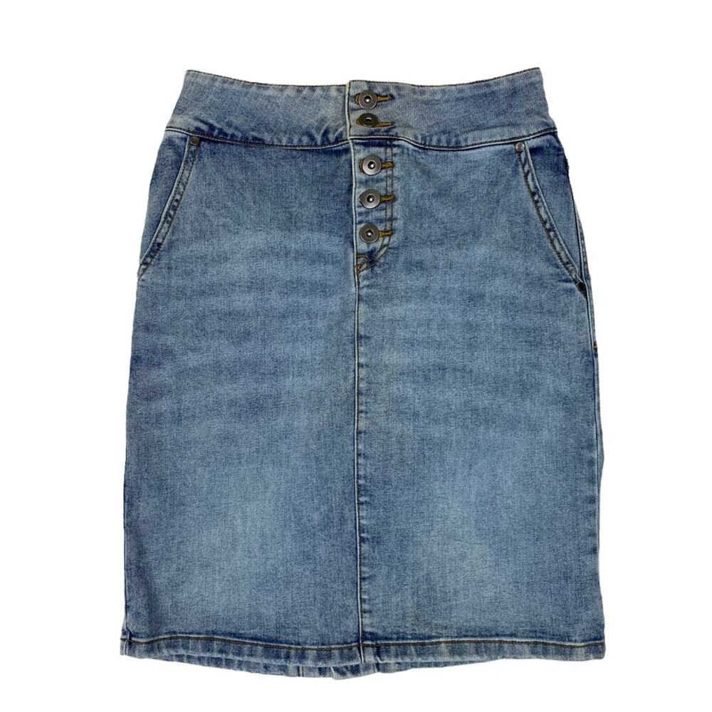Prana Womens Aubrey Button Fly Denim Skirt in Summer Wash Size 0 New With Tags
